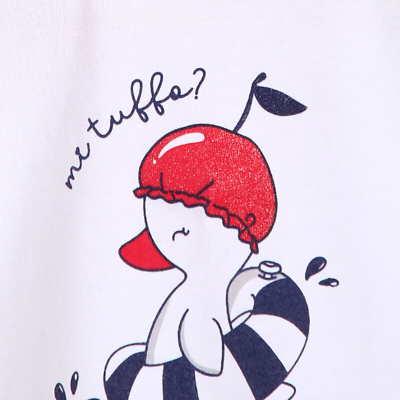 Girls White & Red Printed 2 Pc Set T-shirt with Short Trouser image number 4